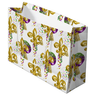 SACOLA PARA PRESENTES GRANDE PURPLE GOLD GREEN MARDI GRAS FLEUR DE LIS