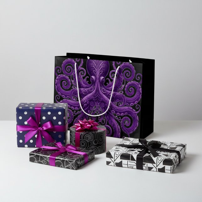 Sacola Para Presentes Grande Purple Octopus Victorian Steampunk Kraken  (Criador carregado)