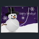 Sacola Para Presentes Grande Purple Snowman Winter Scenery Christmas Gift Bag<br><div class="desc">Saqueie seus presentes de Natal com este Snowman, Snowman, Espetacular e roxo, Snowman, Snowman, Bag. Design de presente apresenta um boneco de neve feliz em uma cena de ventania de neve contra um fundo roxo adornado com flocos de neve de cor correspondente. Itens adicionais de presentes e feriados disponíveis com...</div>
