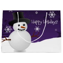 Sacola Para Presentes Grande Purple Snowman Winter Scenery Christmas Gift Bag