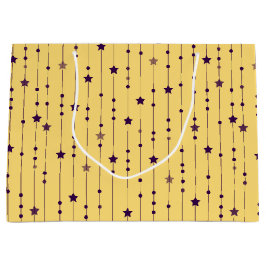 Sacola Para Presentes Grande Purple Stars Yellow Pop Art Holiday
