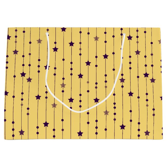 Sacola Para Presentes Grande Purple Stars Yellow Pop Art Holiday (Frente)