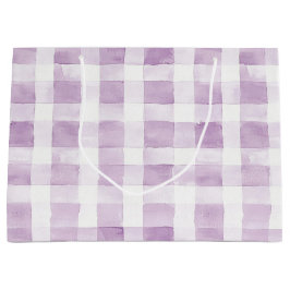 Sacola Para Presentes Grande Purple White Plaid Stripes Birthday