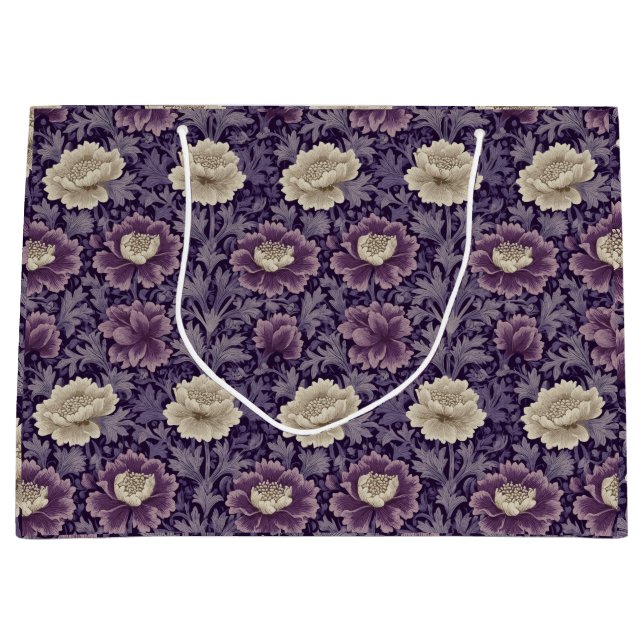 Sacola Para Presentes Grande Purple William Morris Style Floral (Frente)