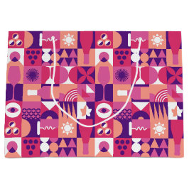 Sacola Para Presentes Grande Púrpura Retrorna Padrão Bauhaus