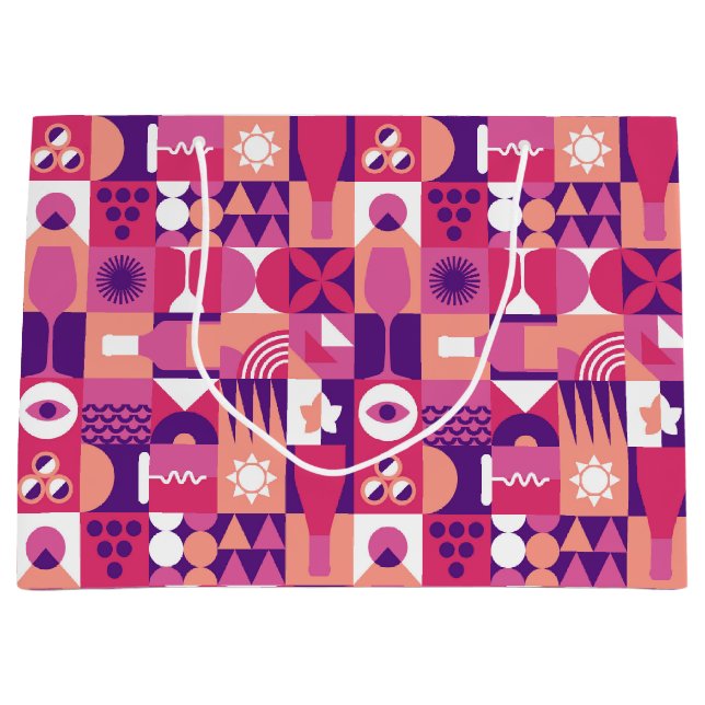 Sacola Para Presentes Grande Púrpura Retrorna Padrão Bauhaus (Frente)