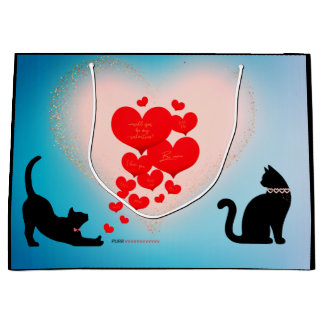 Sacola Para Presentes Grande Purr Love - Cat Namorados Gift Bag - Seja Mente