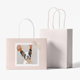 Sacola Para Presentes Grande Quadro Rosa Pastel Moderno   Foto de Cachorro Pess