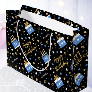 Sacola Para Presentes Grande Qualquer Idade Feliz Aniversário Bolo Azul