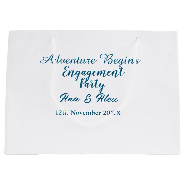 Sacola Para Presentes Grande que comece a aventura nome da festa de noivado (Frente)
