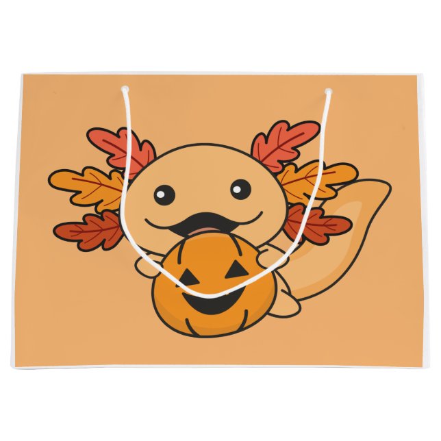 Sacola Para Presentes Grande Queda do Axolotl com folhas de queda (Frente)