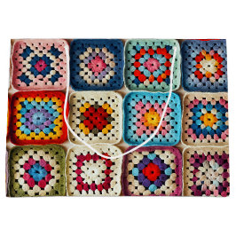 Sacola Para Presentes Grande Quilt Quadrado de Vovó Multicolorido Crocheted