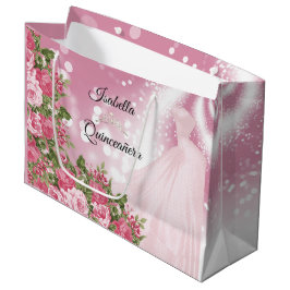 Sacola Para Presentes Grande Quinceañera Pink Mauve Gown e Flores