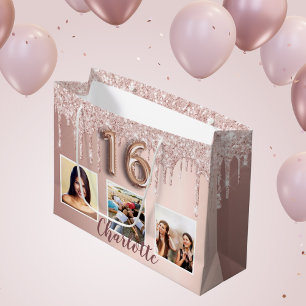 Sacola Para Presentes Grande Quinceanera rosa dourado rosa pinga fotografia mon