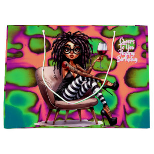Sacola Para Presentes Grande Quirky Lady Tattoos & Wine Cheers Gift Bag