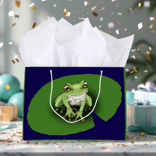 Sacola Para Presentes Grande Rã Verde Americana sobre Folha de Nenúfar