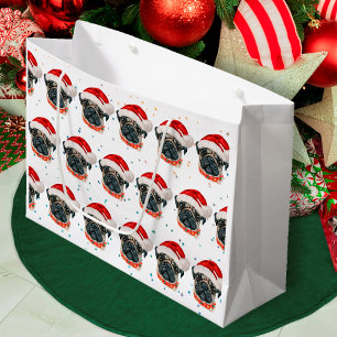 Sacola Para Presentes Grande Raça de Cachorro Pug Estrelas de Natal