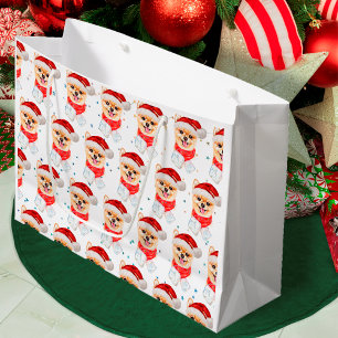 Sacola Para Presentes Grande Raça de Cão Pomerânia Estrelas de Natal