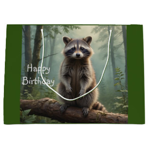 Sacola Para Presentes Grande Raccoon na Floresta