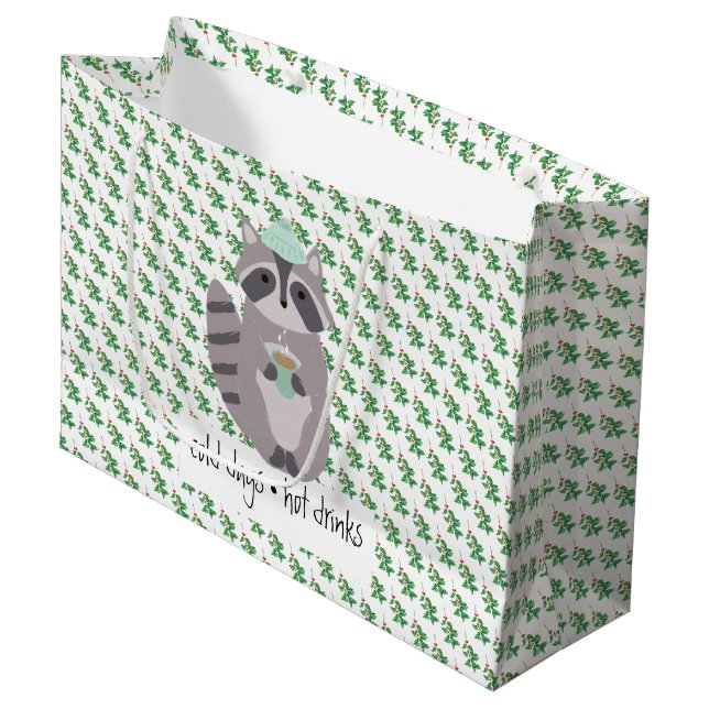 Sacola Para Presentes Grande Racoon With A Hot Drink (Frente inclinada)