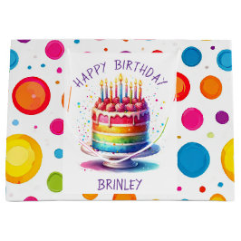 Sacola Para Presentes Grande Rainbow Cake Happy Birthday