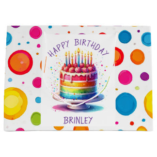 Sacola Para Presentes Grande Rainbow Cake Happy Birthday