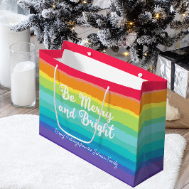 Sacola Para Presentes Grande Rainbow Christmas Be Feliz and Bright Custom Party