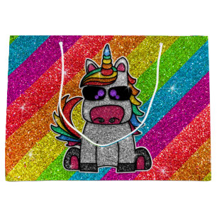 Sacola Para Presentes Grande Rainbow Glitter Unicorn Sparkles LGBTQ+