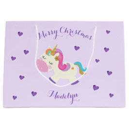 Sacola Para Presentes Grande Rainbow Unicorn Natal Roxo