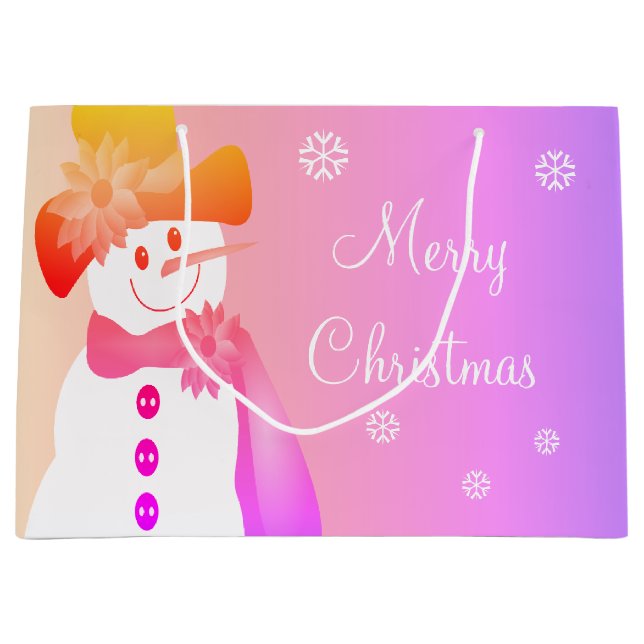 Sacola Para Presentes Grande Rainbows Snowman E Snowflakes (Frente)