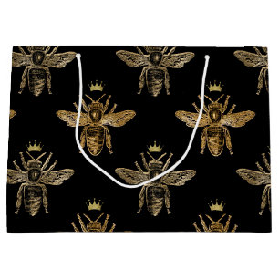 Sacola Para Presentes Grande Rainhas Douradas Abelhas de Preto