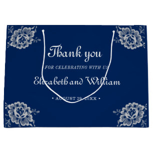 Sacola Para Presentes Grande Raios Florais Elegantes no Casamento Azul Marinho