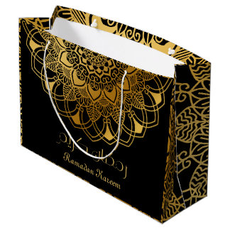 Sacola Para Presentes Grande Ramadan Kareem abstrato floral de ouro radial