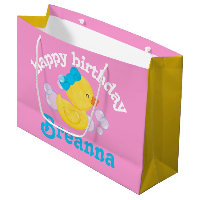 Sacola Para Presentes Grande Rapariga Borracha Ducky Personalizada Aniversário (Frente inclinada)