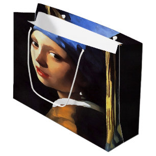 Sacola Para Presentes Grande Rapariga com pérola ouvindo Johannes Vermeer