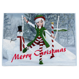 Sacola Para Presentes Grande Rapariga de Natal numa Floresta de inverno