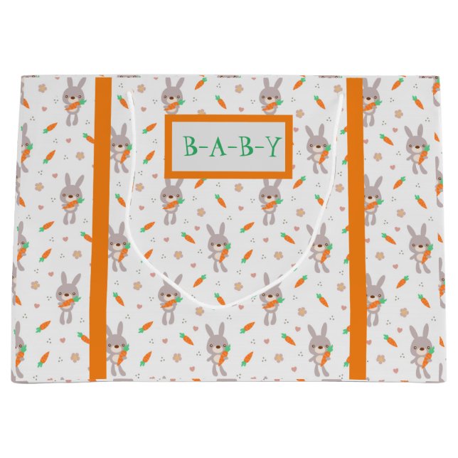 Sacola Para Presentes Grande Rapariga Laranja do Coelho Bonito (Frente)