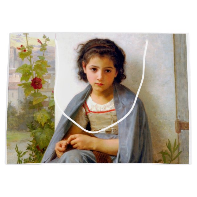 Sacola Para Presentes Grande Rapariga tricotando, Bouguereau (Frente)