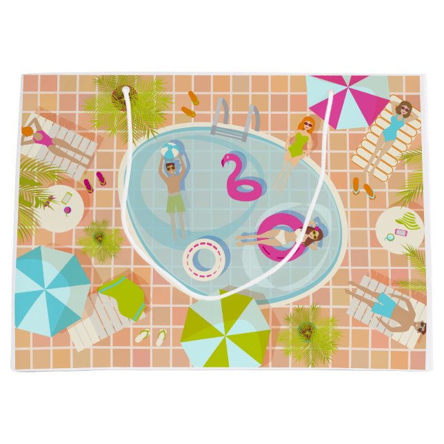 Sacola Para Presentes Grande Raparigas Bikini e caras jogando piscina de nataçã (Frente)