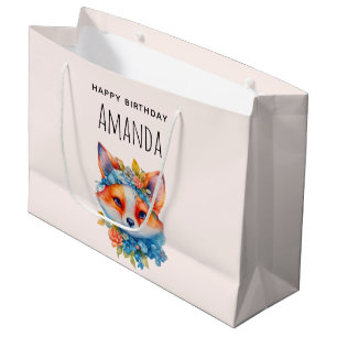 Sacola Para Presentes Grande Raposa Laranja Cachorosa com Coroa Floral de Anive