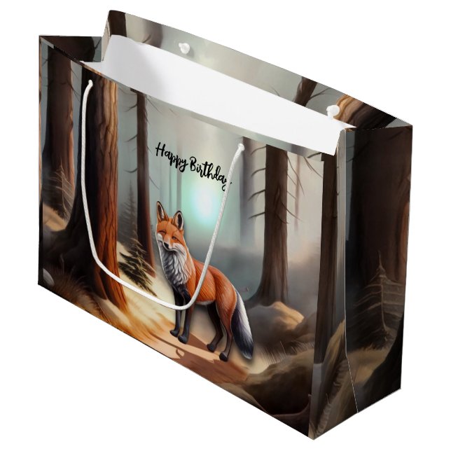 Sacola Para Presentes Grande Raposa Vermelha Rústica (Frente inclinada)