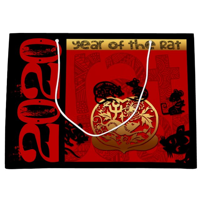 Sacola Para Presentes Grande Rat Chinês personalizado de Ano Novo Zodiac Bithda (Frente)