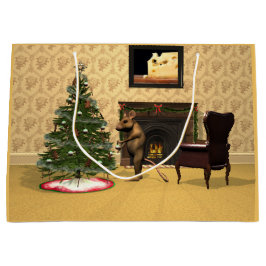 Sacola Para Presentes Grande Rato Fofo Decorando uma Árvore de Natal