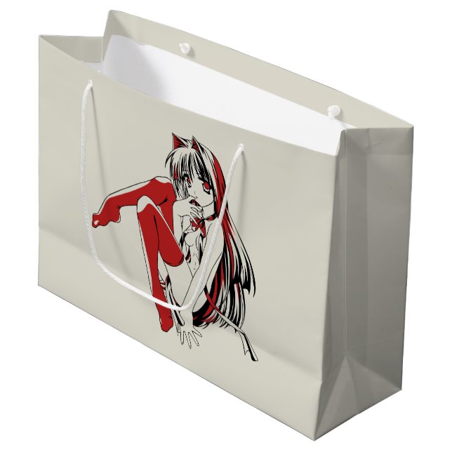 Sacola Para Presentes Grande RBP, Neko a Garota Anime Sexy Felpuda  (Frente inclinada)