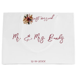 Sacola Para Presentes Grande Recem casados de Foto de Casamento de Folha Dourad