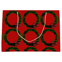 Sacola Para Presentes Grande Red and Green Wreath Christmas