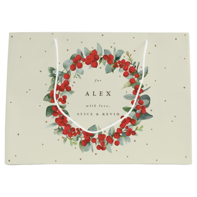 Sacola Para Presentes Grande Red Berry Personalizado+Eucalyptus Natal (Frente)