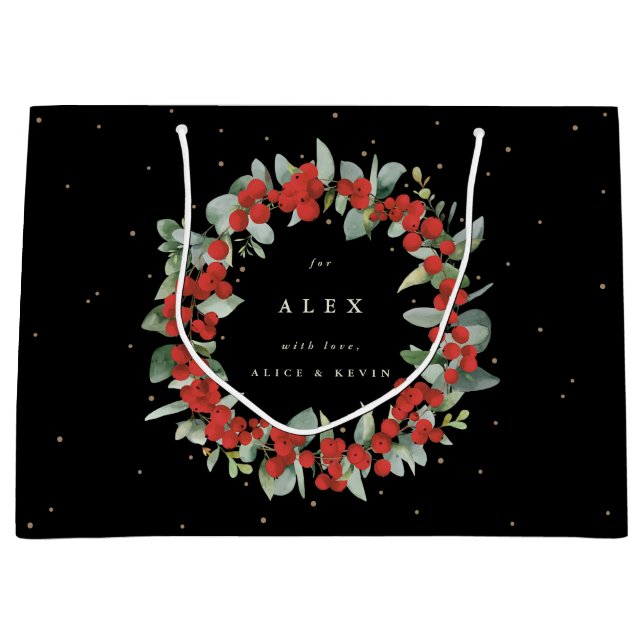 Sacola Para Presentes Grande Red Berry Personalizado+Eucalyptus Natal (Frente)