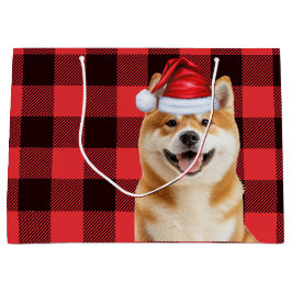 Sacola Para Presentes Grande Red Buffalo Plaid Akita Dog Holiday