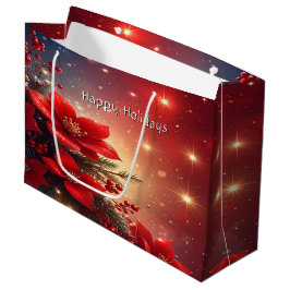 Sacola Para Presentes Grande Red Christmas Floral Holiday Gift Bag
